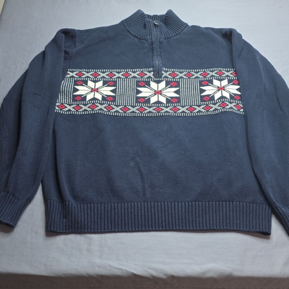 Weatherproof Vintage XL Navy 1/4 Zip Mock Neck Cotton Sweater Geometric
